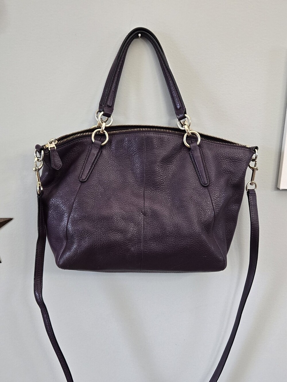 Coach Pebbled Leather Tote Or Crossbody - Deep Plum - Picture 2 of 10